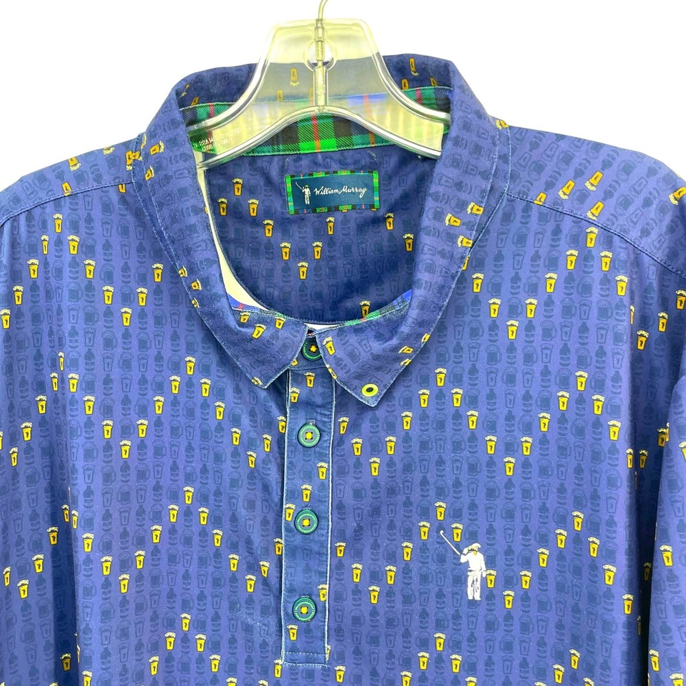 William Murray Golf Mens Polo Shirt XXL Blue Beer‎ Mug Print Short Sleeve